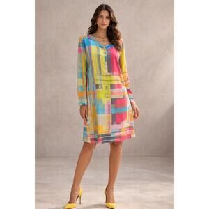 Trina Turk 93% Silk Blend Multicolor Shift Dress Size 10 Made in USA